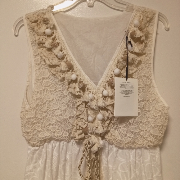 White Lace Cutout Embroidered Sleeveless Maxi Dress w/ Tassels made in Italy - Picture 7 of 14
